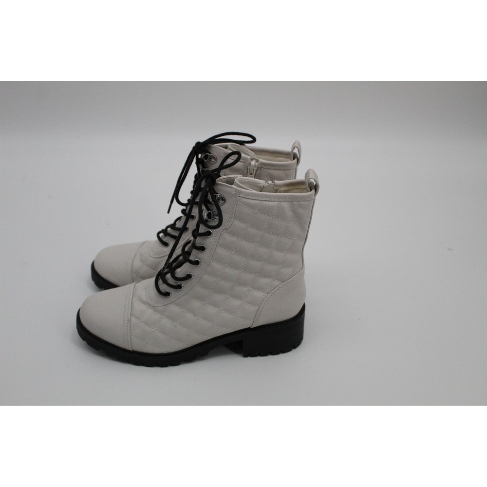 Wonderly Barbie Quilted Combat Boots Off White Lace Up Lug Sole‎ Size 8M